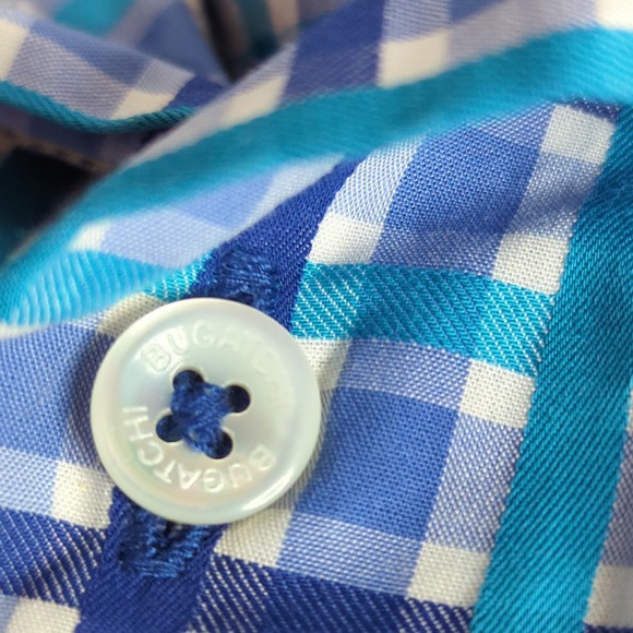 Bugatchi Men’s Blue Plaid Long Sleeve Flip Cuff Button up Shirt - Picture 11 of 14